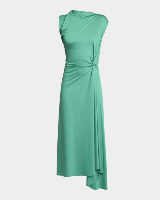 Twisted Knot Asymmetric Drape Midi Dress